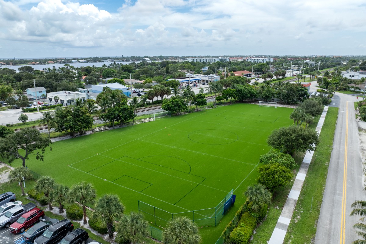 aerial view of tuition-free charter school PBMA playing fields